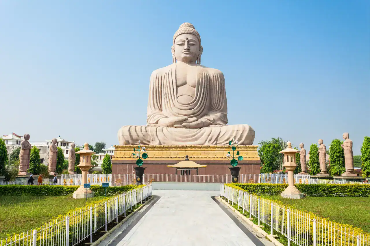 Big Buddha statue Bodh Gaya sunrise peaceful setting Buddhist Circuit Tour