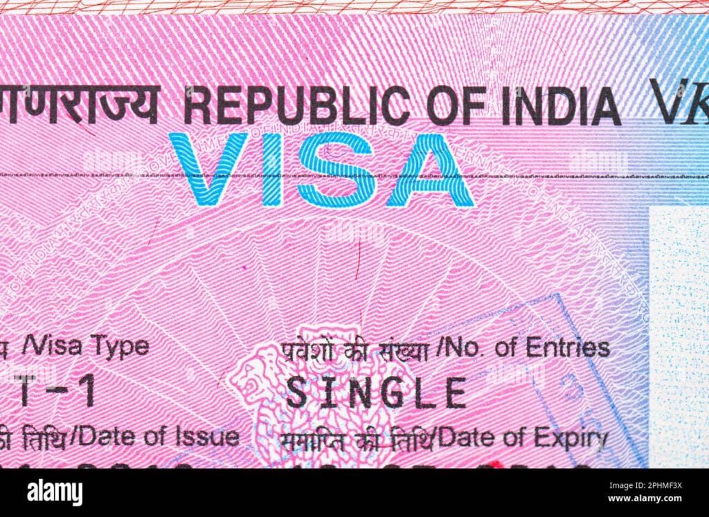 India tourist visa stamped on passport for international travelers